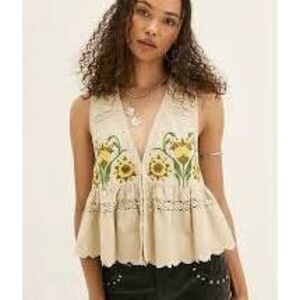 NWT Free People Bali Vine Whispers Embroidered Sleeveless Top Oat Combo XL
